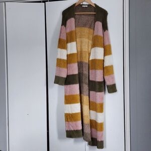 Braciano Cozy Striped Cardigan in Pink, Cream, and Brown